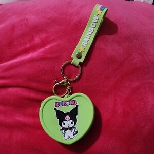 Kuromi Lime Green Heart Keychain Wristlet with Gold Hardware